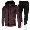 Colección Otoño/Invierno 2026: Sudadera deportiva unisex de lunares con forro polar, conjunto de sudadera con cremallera y pantalones de chándal de color liso para hombre