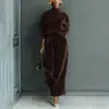 Comercio Exterior Europeo y Americano Ropa de Mujer Moda Otoño e Invierno Traje Deportivo Casual Terciopelo Manga Larga Color Sólido Cuello Alto Pantalones de Pierna Ancha
