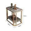 Mesa lateral de pizarra con un toque de lujo ligero y alta gama, moderna y sencilla, mesa lateral para sofá montada en la pared, mesa de esquina de doble capa, mesa de centro rectangular