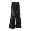 Calça Jeans Masculina Magic Bear Estilo Americano High Street Retro Leve Bordado de Raio Reta Solta Cool Wide-Leg