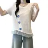 2026 Verano Nuevo Estilo Talla Grande Mujer Coreano Dulce Jacquard Empalmado Encaje Falso Dos Piezas Manga Corta Top