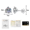 Brincos Clássicos Transfronteiriços S925 Prata Esterlina Moissanita Três Garras Simples Elegante Elegante Brincos de Moissanita Rosqueados Atacado