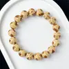 Pulsera de Cuentas Ojo de Ratón Púrpura Dorado Natural para Hombres y Mujeres, Pulsera Ojo de Panda Púrpura Dorado Ratón, Cuentas de Semilla Originales, Semillas de Bodhi de Tres Ojos