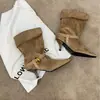 Botas Gruesas de Ante a Media Pantorrilla Apiladas para Mujer, Novedad Otoño/Invierno 2026 Marrón Vintage de Punta Fina para Tobillo