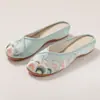 [Bihai] Zapatillas de Satén Verano 2024 Tacón Bajo Elegantes para Mujer Suela Suave Zapatos de Tela Bordados Zapatos de Boda con Cheongsam Zapatos para Mujer