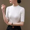 Camiseta de Modal Redonda de Manga Media para Mujer, Nueva Primavera y Otoño 2026, Corte Ajustado, Manga Tres Cuartos, Top Blanco de Alta Gama