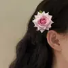 Grampo de Cabelo Rosa Romântico Presilha Bico de Pato Feminina Lateral Acessório de Cabelo Broche Joia Adorno de Cabeça