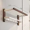 Madera de Nogal Gama Alta Baño Sin Taladro Toallero Colgador Integrado Set de Colgadores Estante de Baño Estante de Almacenamiento Portatoallas