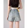 Shorts de Mezclilla de Color Claro Estilo Americano para Mujer, Estilo Delgado de Verano, Nuevos 2026 de Cintura Alta Sueltos Adelgazantes Hot Girl de Línea A Hot Pants