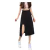 20226 Falda Negra de Verano para Mujer Estilo Francés Hepburn, Línea A, Cintura Alta, Adelgazante, Plisada, Abertura Lateral