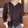 Nuevo Estilo Otoño e Invierno Estilo Perezoso Cardigan de Punto con Bloques de Color y Cuello de Encaje para Mujer, Suéter Suave con un Diseño Único, Top Base