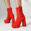 Estilo Comercio Exterior 2026 Invierno Estilo Punk Suela Gruesa Tacón Alto Tallas Grandes 40-44 Botines Bajos de Gamuza