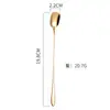 Textura Fosca Aço Inoxidável 304 Colher de Mistura Cabo Longo Colher de Cocktail Colher de Pegar Gelo Dourada Colher de Café Colher de Sobremesa