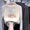 Linda camiseta de manga larga estampada para niños, nuevo estilo otoño/invierno, diseño coreano, hecha con suave tejido polar, capa base cálida para niñas