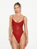 Body de malha transparente de cor sólida com retalhos para o verão, modelador, roupa íntima sexy, peça única