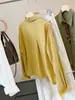 Camisa de manga larga con cuello amarillo para mujer, nuevo diseño de otoño, holgada, moderna, casual, bufanda con cordón, top corto