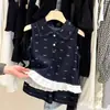 Conjunto de Chaleco de Mezclilla para Niñas Verano 2026 con Adorno de Encaje, Nuevo Estilo sin Mangas Falda Corta Conjunto de Dos Piezas Atuendo Elegante