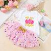 Conjunto de tres piezas de vestido y tutú de malla con estampado de Harper de manga corta para niña de 0 a 2 años para primavera y verano
