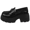 Mocassins de couro genuíno com sola grossa para aumentar a altura, modelo novo 2026, sapatos confortáveis e que não cansam para mulheres, adequados para o trajeto diário, sapatos pequenos de couro com salto grosso