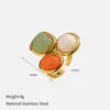 Anillo Abierto de Acero Inoxidable Dorado con Incrustaciones de Piedra Natural Transfronterizo, Anillo de Lujo Ligero de Alta Gama, Joyería de Acero Inoxidable Statement