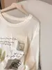 Camiseta de Manga Larga con Estampado Pintado a Mano Little C para Mujer, Nueva de Verano 2026, Delgada, Estilo Coreano, Corte Relajado, Top Cover-Up Protector Solar