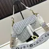 Bolso de Hombro Cruzado para Mujer D Brand, Nuevo y Moderno, Bolso de Hombro, Bolso Silla de Montar, Bolso de Mano Bordado Azul, Bolso de Mano con Estampado Completo