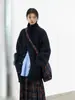 Suéter Cárdigan de Punto Grueso con Trenzas Azul Marino 100% Lana con Botones de Cuerno, Cuello Solapa para Mujer, Abrigo de Invierno Cálido 33m023