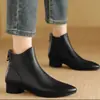 Botas de tornozelo justas estilo francês com bico fino e elástico, salto baixo, nova coleção outono/inverno 2026, salto grosso, botas curtas para mulheres, forradas com fleece para aquecimento, botas Chelsea