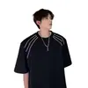 Camiseta de manga corta de comercio exterior de alta gama 2026, marca de tendencia de verano, diseño holgado, corte limpio, cuello pequeño, camisa de manga corta para hombre