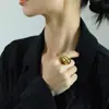 Anillo de moda europeo y americano ins, geométrico regordete en forma de lágrima, anillo de titanio de alta calidad 18K de oro, para mujer, nicho