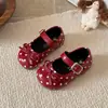 Moda Feminina Sapatos Mary Jane de Couro com Bolinhas Sapatos de Princesa para Crianças Pequenas Sapatos Rasos de Uma Única Cor 2026 Nova Coleção Primavera e Outono Sola Macia Versátil