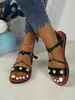 Sandalias planas de estilo nuevo transfronterizo para mujer, talla grande, con hebilla de cuentas, sandalias de playa estilo romano de una tira, comercio exterior, para estudiantes
