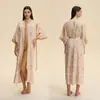 Bata Fina Ropa de Casa Europea y Americana Bata Larga Mujer Satén Talla Grande Pijama Bata de Baño Manga Larga Primavera y Otoño Seda Artificial