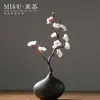 Flor de Ameixa de Cera Chinesa Flor de Ameixa Artificial Flor de Seda Ornamento Conjunto de Vaso de Cerâmica Decorações para Sala de Estar Entrada Mesa de Centro Mesa de Chá