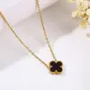 Collar de Acero Inoxidable de Cuatro Hojas Transfronterizo para Mujer, Cadena para Clavícula con Colgante de Trébol de la Suerte de Nácar por Ambos Lados, Joyería de Lujo de Nicho
