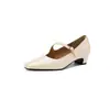 Zapatos Casuales de Trabajo de Nuevo Estilo con Tacones Gruesos Medianos, Boca Baja Simple, Correa Diagonal Zapatos de una Sola Pieza, Zapatos de Princesa, Zapatos de la Suerte, Tallas 33-43