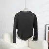 Camiseta Plisada para Mujer Primavera y Otoño Nuevo Miyake Diseño Irregular de Cuello Semi-alto Manga Larga Top Ajustado