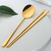 Chopsticks e colher de aço inoxidável 304 criativos para uso doméstico Diário talheres conjunto de duas peças colher e chopsticks logo do fabricante