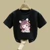 2526# 100% Algodão Manga Curta Verão 2024 Nova Camiseta Infantil Estilo Ocidental Roupa de Cima Camiseta Meninas Camiseta Básica