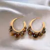 Pendientes de Aro Geométricos Redondos con Piedra Ojo de Tigre y Aguja de Plata Pendientes Estilo Retro Maillard Pendientes de Diseño Personalizado de Nicho