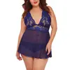 Bata Sexy Popular Transfronteriza Europea y Americana Tallas Grandes para Mujeres Tallas Grandes, Malla Transparente de Encaje Estilo Seductivo Deseo Puro Camisola Bata