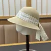Sombrero de Paja con Lazo de Lunares Retro Francés para Mujer, Verano, Ala Ancha, Protección Solar, Vacaciones en la Playa, Dama