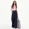 Pantalones vaqueros de diseño con etiqueta rosa de color contrastante para mujer, estilo americano nuevo, de cintura baja, talla grande, holgados, con caída, versátiles, adelgazantes, de pierna ancha