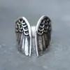 Anel Criativo de Dedo Indicador com Asas de Anjo, Anel Aberto Ajustável Tendência Personalizado, Anel de Asas de Pena Escovada Unissex