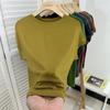 Camiseta de Manga Murciélago Suelta Cuello Redondo Manga Corta con Máscara para Mujer, Top Sencillo Adelgazante Delgado, Nuevo Modelo Verano 2024
