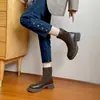 Botines de cuero suave, suela gruesa, con plataforma, para mujer, colección otoño/invierno 2026, elásticos, ajustados, forrados de felpa, con tacón grueso, botas de moda