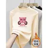 Ropa interior térmica de forro polar para niñas, cuello medio alto, estampado de dibujos animados, capa interior cálida, top de forro polar cepillado para niños, ropa para niños, manga larga