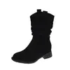 Venta Caliente Botas Maillard de Media Pantorrilla para Mujer Otoño Nuevo 2026 Botas Vaqueras Occidentales Arrugadas Botas Individuales Doc Martens de Suela Gruesa