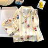 Conjunto de ropa de estar para niños estilo solapa, ropa fina de primavera y otoño para aire acondicionado, cárdigan de manga larga, pijama de algodón con estampado de nubes para niñas estilo coreano