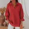 Moda Europeia e Americana Amazon Comércio Exterior Transfronteiriço Roupas Femininas Primavera e Outono Novas Cor Sólida Casual Soltas Moda Gola Lapela Manga Longa Tops